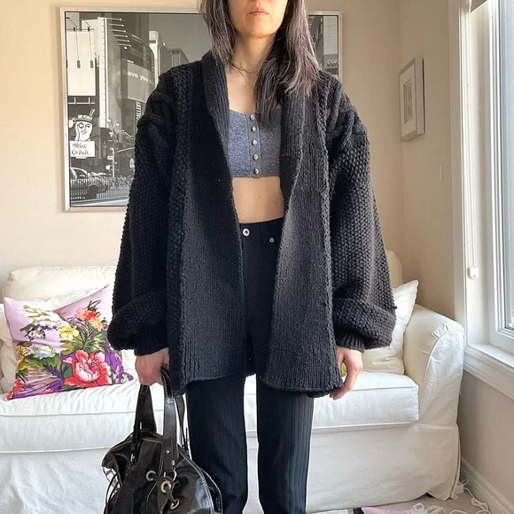 Chunky knit black open front cardigan - Picture 2 of 12